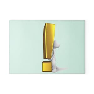 3D Figure with Gold Exclamation Mark Glass Cutting Board | Modern Statement Kitchen Decor
