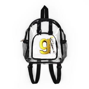 Mochila transparente con monograma de la letra G amarilla | Mochila escolar transparente