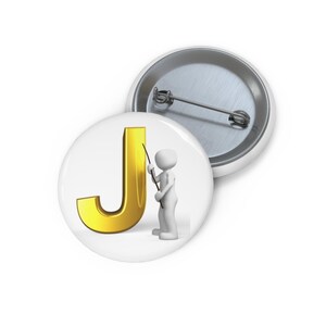 Gold Letter J with Whispering Figure Pin Button | Custom Initial Badge