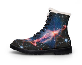 Galaxy Nebula Print Boots | Fur Lined Leather Boots