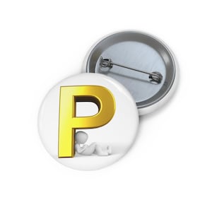 Gold Letter P Pin Button | Initial Monogram Button