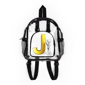 Mochila transparente con ilustración de la letra J dorada | Bolsa con monograma inicial