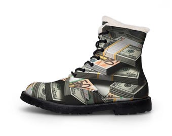 Buty Stacked Cash Print | Skórzane buty z podszewką z futra