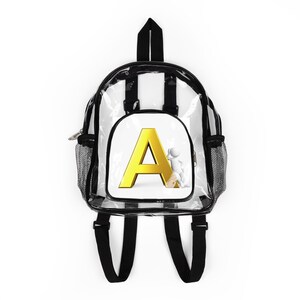 Gold Letter A Monogram Clear Stadium Backpack | Transparent School Bag