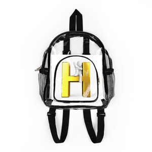 Mochila transparente con monograma de la letra H dorada | Mochila escolar transparente