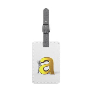 Gold Letter A Luggage Tag Saffiano Polyester Rectangle | Monogram Initial Travel Tag