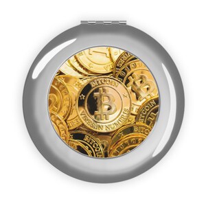 Bitcoin Coin Pattern Compact Travel Mirror | Crypto Makeup Mirror