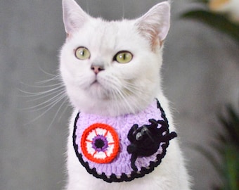 Hand-Knitted Halloween Pet Bib Collar - Spooky Spider Design, Perfect for Cats and Small Dogs|Cat Hat Halloween|Cat Hat Halloween|