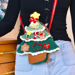 Pays des merveilles fantaisiste : aventure à bandoulière en sapin de Noël au crochet ! Sac à main de Noël | sac à bandoulière de Noël | Sacs à main de Noël