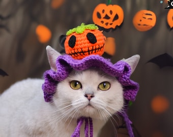 Whimsical Pumpkin & Purple Elegance Halloween Pet Hat