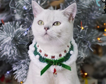 Festive Green Christmas Pet Collar with Santa Charm/Xmas Pet Outfit/Cat Christmas Costume/Pet Holiday Outfit/Festive Pet Accessories/Gift