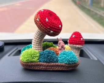 Crochet Mushrooms Bunny moss Decoration，Succulent Car Plant Decor, Car Air Fresheners，car accessories，gifts for her，Yarn Plant