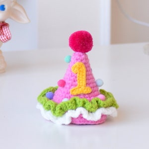 Whimsical Wonders: Custom Pink Crocheted Birthday Party Hat Pink