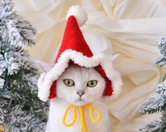 Santa Paws Chic: Handcrafted Christmas Pet Hat for Feline Elegance!