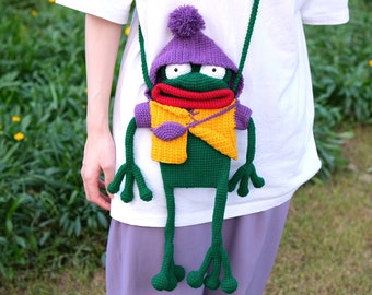 crochet frog crossbody bag|Handmade Bag|Knitted froggy Bag|crochet purse crossbody bags|gifts for her|Crochet accessory bag|Handcrafted