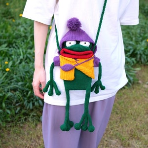 crochet frog crossbody bag, Handmade Bag, Knitted froggy Bag, crochet purse crossbody bags finished product, gifts for her