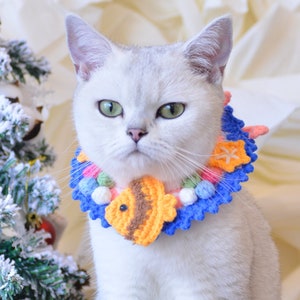 Ocean Breeze Elegance: Handmade Christmas Pet Collar for Festive Furry Charm Blue