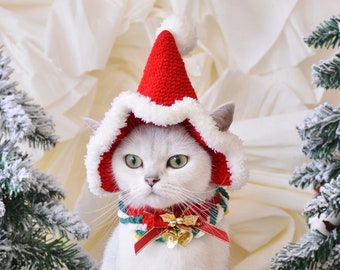 Whiskers Wonderland: Festive Christmas Pet Hat & Collar Set for Holiday Glam!