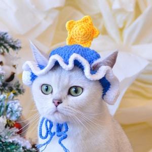 Enchanting Blue Christmas Pet Hat: Magical Elegance for Your Furry Friend!|Christmas pet outfit|handmade crocheted pet hat|hat for cat