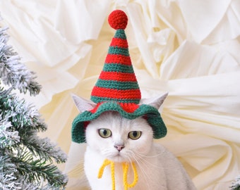 Whisker Wonderland Set: Handcrafted Christmas Pet Hat & Collar Ensemble for Festive Fur Friends