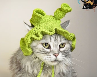 Bonnet au crochet Monster vert pour chat et petit chien Bonnet pour chien au crochet Bonnet pour animal de compagnie au crochet, grand chapeau pour chien, cadeaux spéciaux, cadeaux faits main