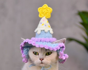 Chapeau d'anniversaire pour animaux de compagnie de crème glacée pourpre fantaisiste