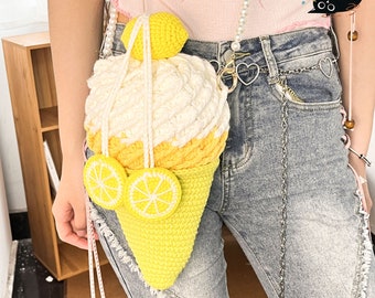 Crochet Lemon Ice Cream mobile phone bag,coin purse,crossbody bag,crochet purse crossbody bags,finished product,summer bag,Lemon purse