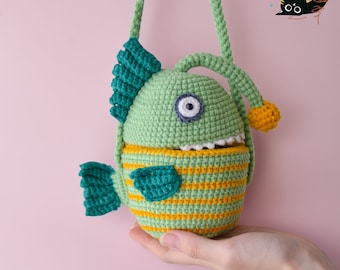 Bolso bandolera de pescado de ganchillo, bolso de pescado hecho a mano, bolso de pescado de punto, bolso cruzado de bolso de ganchillo producto terminado, regalos para ella