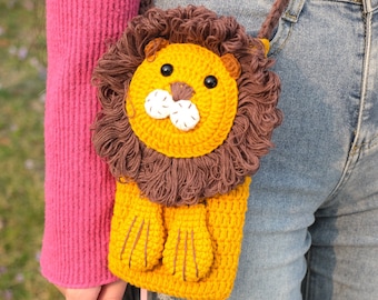 Ready-to-Wear Crochet Lion Mini Crossbody Bag - Handmade Knitted Purse, Unique & Adorable!