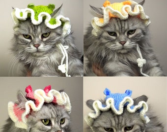 crochet Sun hats for cats and small dogs， knit pet hat, cat accessories, dog accessories, pet hat costume, cat gifts