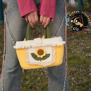 Bolso de mango superior de flores de sol de ganchillo, bolso de flores hecho a mano, bolso de flores de sol de punto, bolso de ganchillo bolsas de mango superior producto terminado, regalo para ella