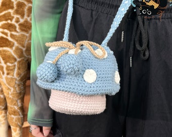 crochet blue mushroom bag, Handmade mushroom Bag, Knitted mushroom Bag, crochet purse crossbody bags finished product, gifts for her