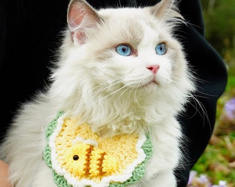 Crochet bee Cat Collar, Knit Pet Collar, Cat and Dog Collar,Cat Accessory,Dog Accessories,Cute Collars for Cat,Gift for Cat and Dog