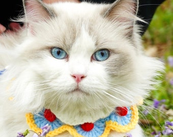 Handmade Knitted Crochet Pet Collar Adjustable sizes Cat and Dog Collar Cat Scarf Cat Accessory Handmade Gift for Cat Lovers