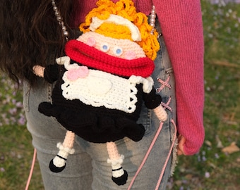 crochet black doll bags，crochet bag，crochet crossbody bag，summer bag，knit bag，gift for girl，birthday gift