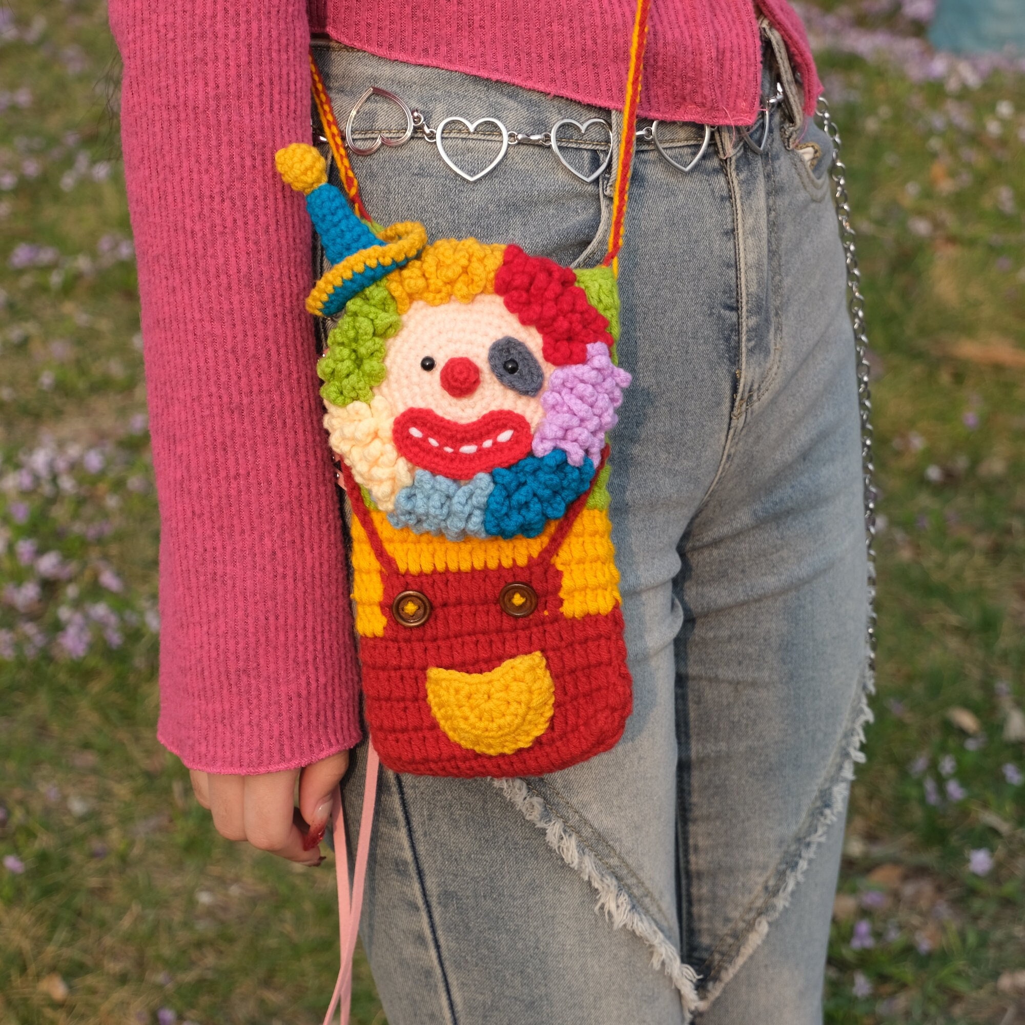 Handmade Crochet clown  phone bag,ugly phone case，crochet bag | personalized trick or treat bags | adult halloween costume | Christmas gift|