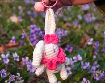Gehaakte roze sleutelhanger konijn, sleutelhanger konijn, cadeaus voor haar, handgemaakte decoratie, babycadeaus konijn, op maat gemaakt cadeau konijn