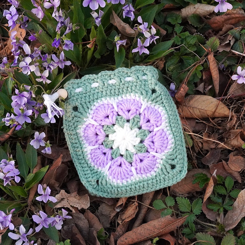 crochet coin purseGranny Square Crochet PouchSmall Drawstring Pouchcoin purse key casecoin purse walletWallet gift, Christmas gift image 7