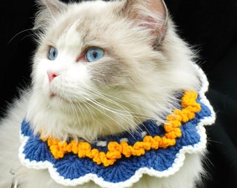 Blue Flower handmade crochet pet Bib，crochet Cat Collar，Cat and Dog Collar,Cat Accessory,Dog Accessories, Collars for Cat,Gift for Cats