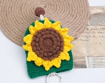 Crochet wollen key holder with pull strap, key pouch, handmade key case,crochet sun flower and tiger key case,Halloween gift