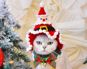 Santa Paws Chic: Crochet Christmas Hat & Collar Set for Your Festive Furry Friend