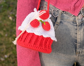 Crochet strawberry crossbody bag, Handmade fruit Bag, Knitted fruit Bag, crochet purse crossbody bags finished product, gifts for her