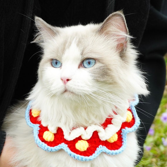 Cute Cats Dog Collar Adjustable Hand Knitted Collar Cat Bib Cat and Dog Collar Cat Accessory Handmade Gift for Cat Lovers