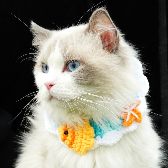 Handmade crochet the goldfish and starfish on the pet collar Cat and Dog Collar Crochet Pet Scarf Personalized Cat Bib gift for Cat and Dog