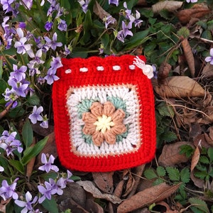crochet coin purseGranny Square Crochet PouchSmall Drawstring Pouchcoin purse key casecoin purse walletWallet gift, Christmas gift Red