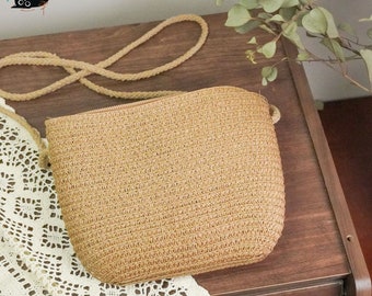 Women's Straw Weave Crossbody Bag, Beach Crossbody, Fashion Casual Bag, Women's Woven Bag,Hand Woven,Crochet Crossbody Bag, Handmade Bag