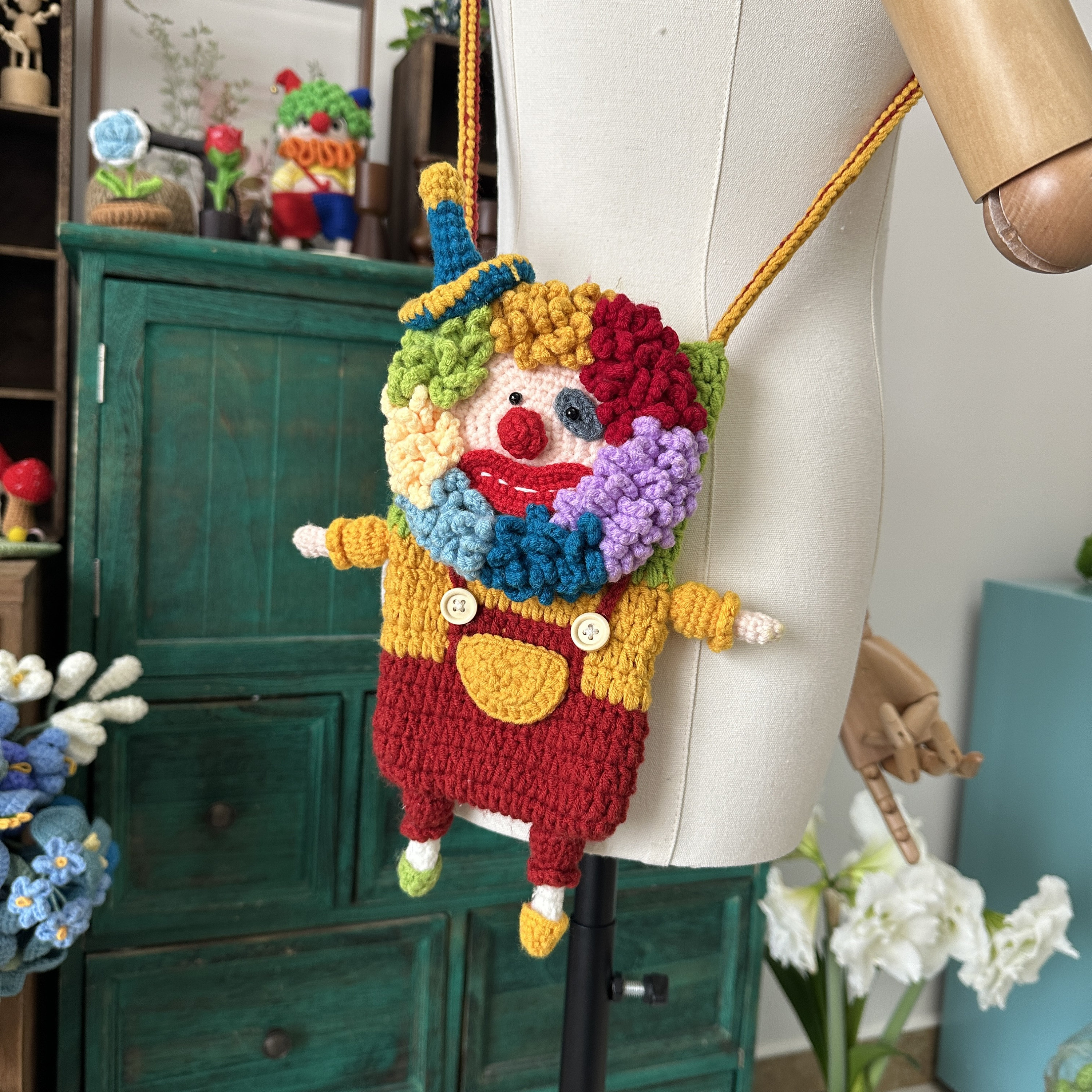 Handmade Crochet clown  phone bag,ugly phone case，crochet bag | personalized trick or treat bags | adult halloween costume | Christmas gift|