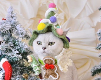 Whisker Wonderland Wonders: Christmas Cat Hat & Collar Set for Festive Felines!