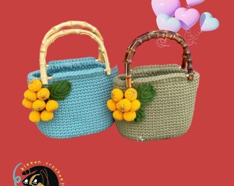 Bamboo handle crochet bag,Handmade Strawberry Bag,Bridesmaid Proposal | Birthday Gifts for Her | Unique Gifts for Best Friend | Wedding Gift