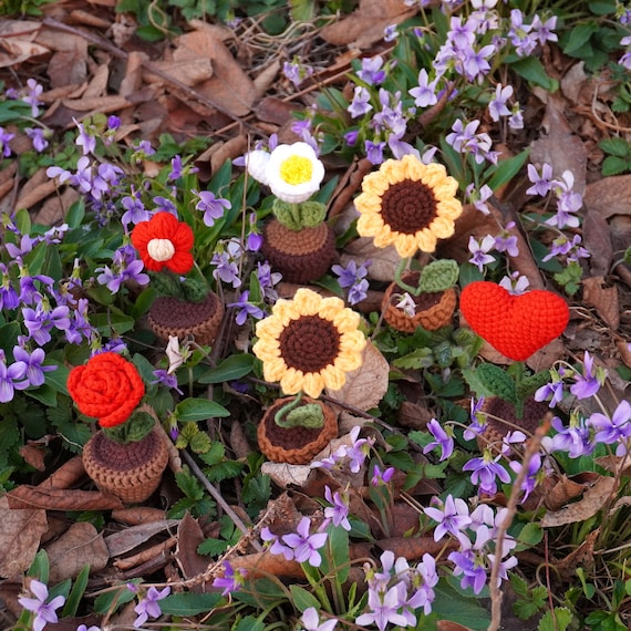 Handmade Crochet Flower Decor, Potted Flowers Knitted Potted Plants, Knitted Flowers Crochet Decoration Bouquet Flower Crochet, Gift For Her